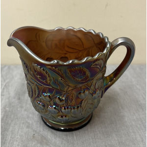 Rare amethyst Millersburg Carnival Glass Hanging Cherries Creamer FS Charity
